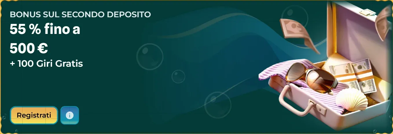 Bonus sul secondo deposito 55 fino a 500 eur 100 giri gratis